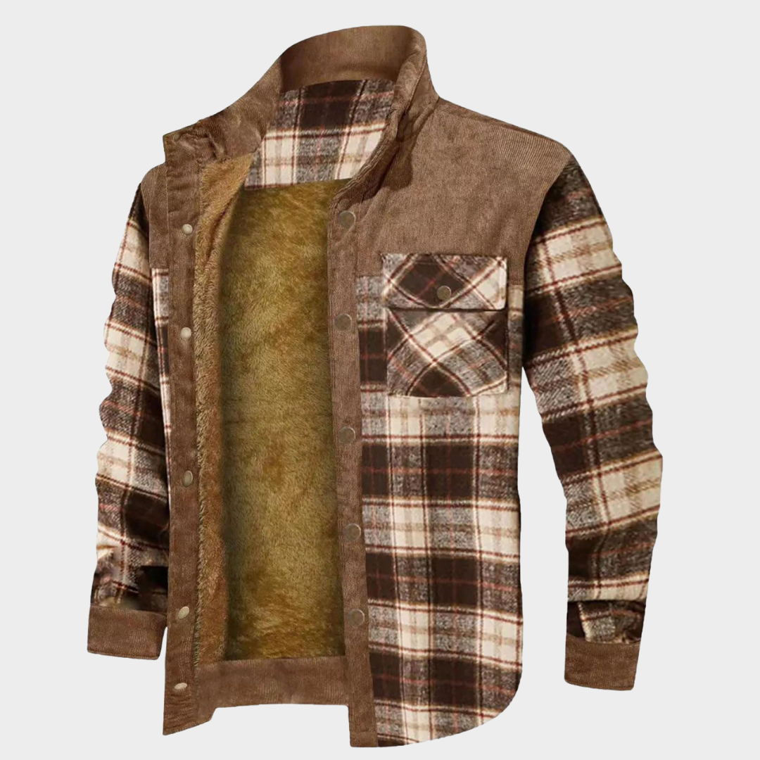 Men's Plaid Print Jacket – Long Sleeve Stand Collar – Warm Fleece Lined – Multiple Colours