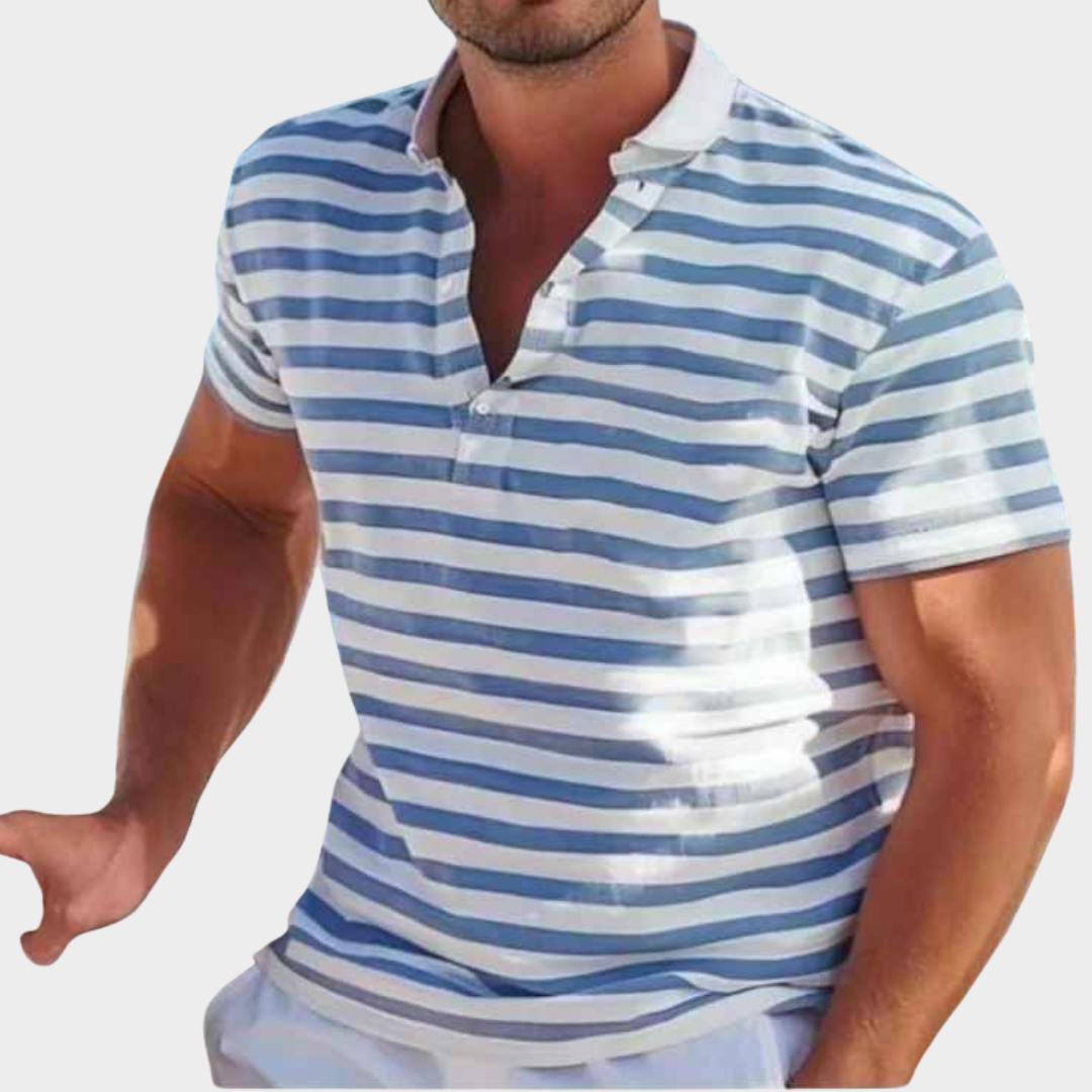 Men Striped Polo Shirt – Short Sleeve Casual Fit – Lightweight Breathable Cotton Blend – Multiple Colours