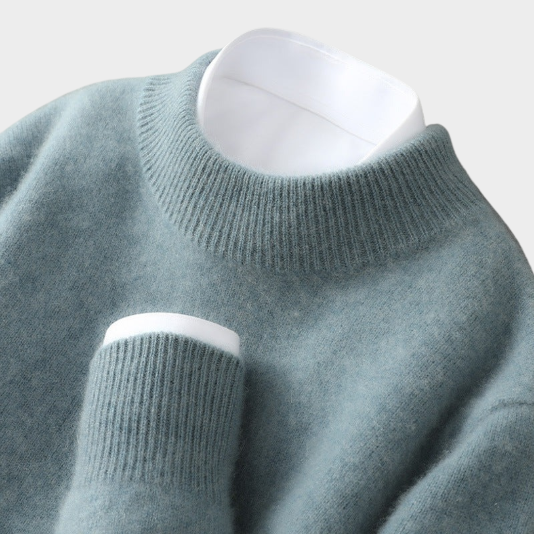 Men Cashmere Sweater – Soft Pure Cashmere with Mock Neck and Ribbed Trim – Relaxed Fit Timeless Knitwear – Multiple Colours