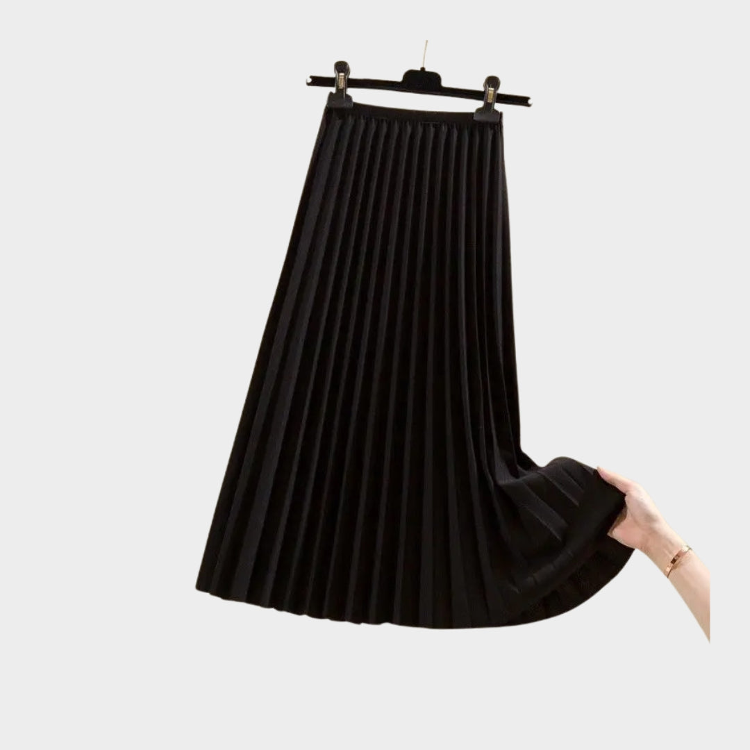 Women’s High Waist Pleated A-Line Skirt - Versatile Swing Skirt, Mid-Length, Black, Beige, Dark Brown