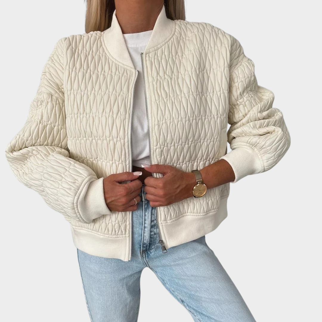 Women's Short Zipper Jacket – Embroidered Cotton Coat with Tailored Fit – Multiple Colours