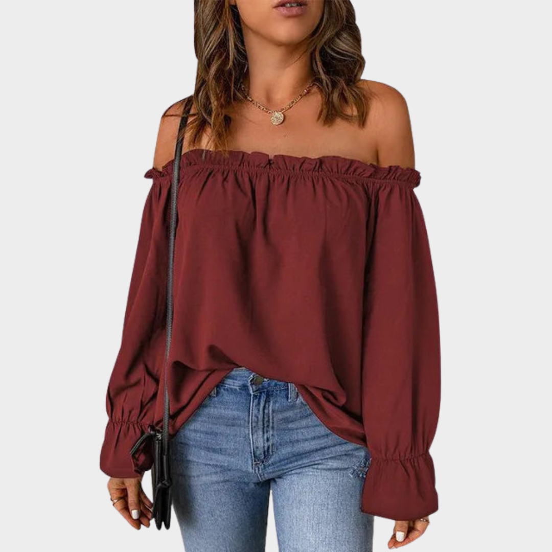 Women’s Off Shoulder Blouse – One Neck Pleated Pullover Top with Relaxed Fit – Lightweight Solid Colour Casual Blouse – Multiple Colours