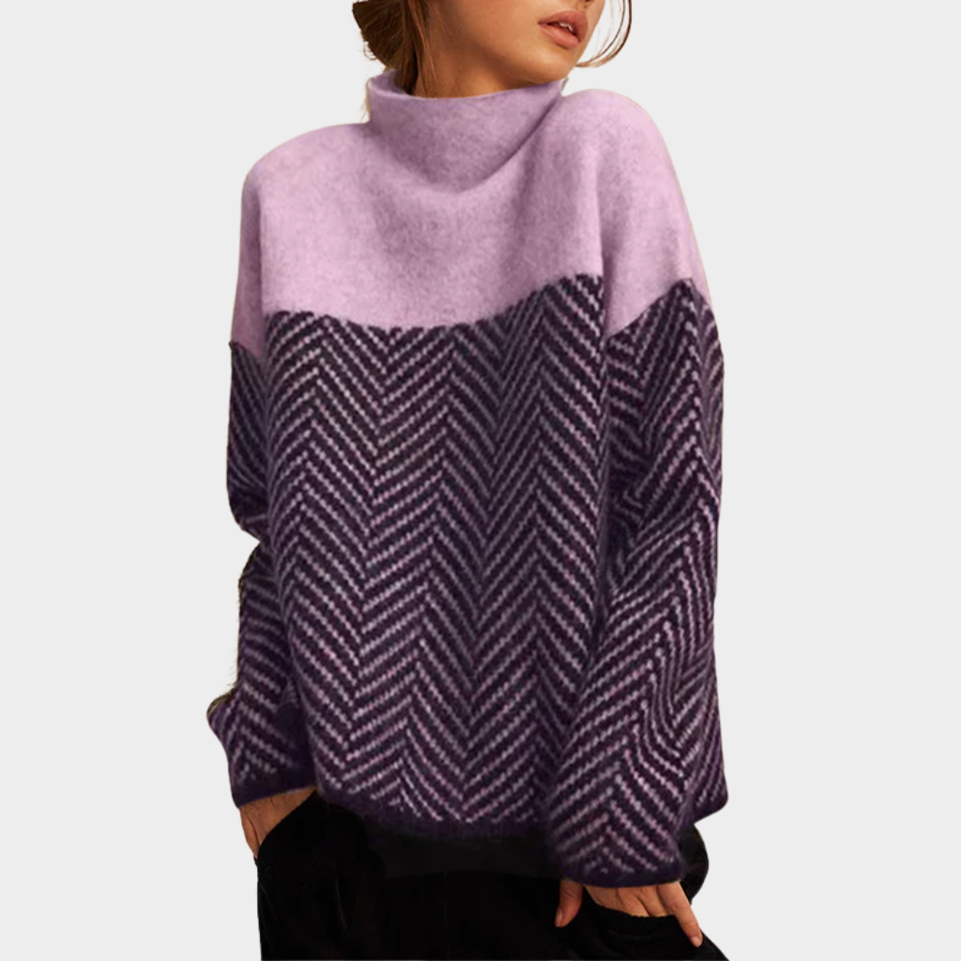 Women's Turtleneck Knitted Sweater – Geometric Pattern – Loose Fit – Multiple Colours