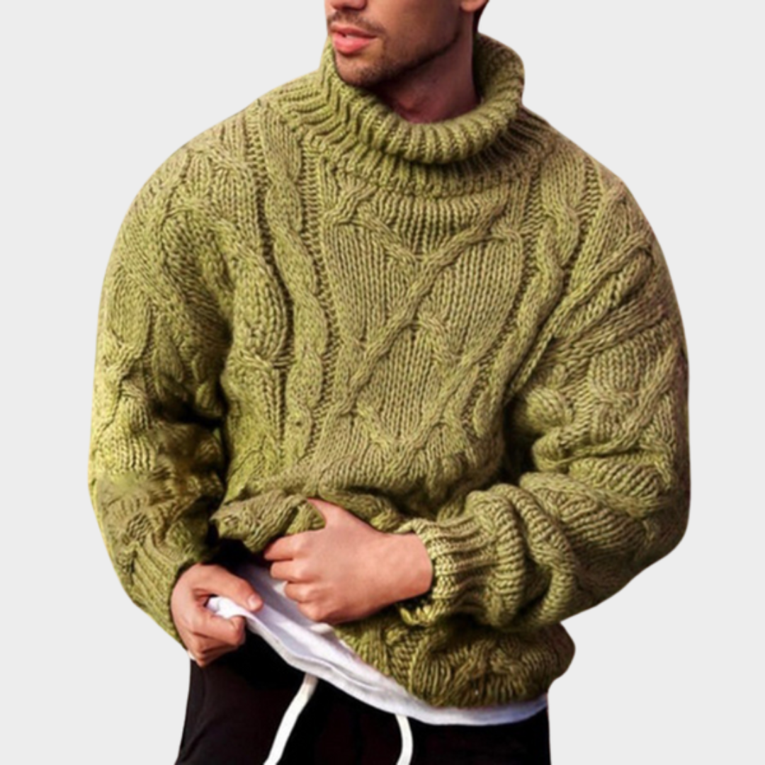 Men's Knitted Turtleneck Sweater – Thickened Wool Blend – Long Sleeve – Ribbed Twist Knit – Multiple Colours