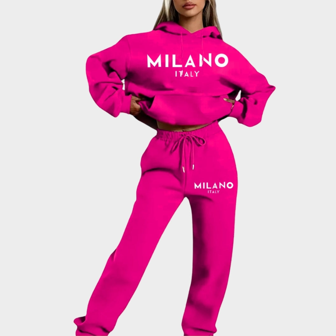 Women’s Hoodie Set - Streetwear Hip Hop Style 2-Piece Outfit - Plush Sweatshirt and Joggers - Black, Blue, Brown, Rose Red