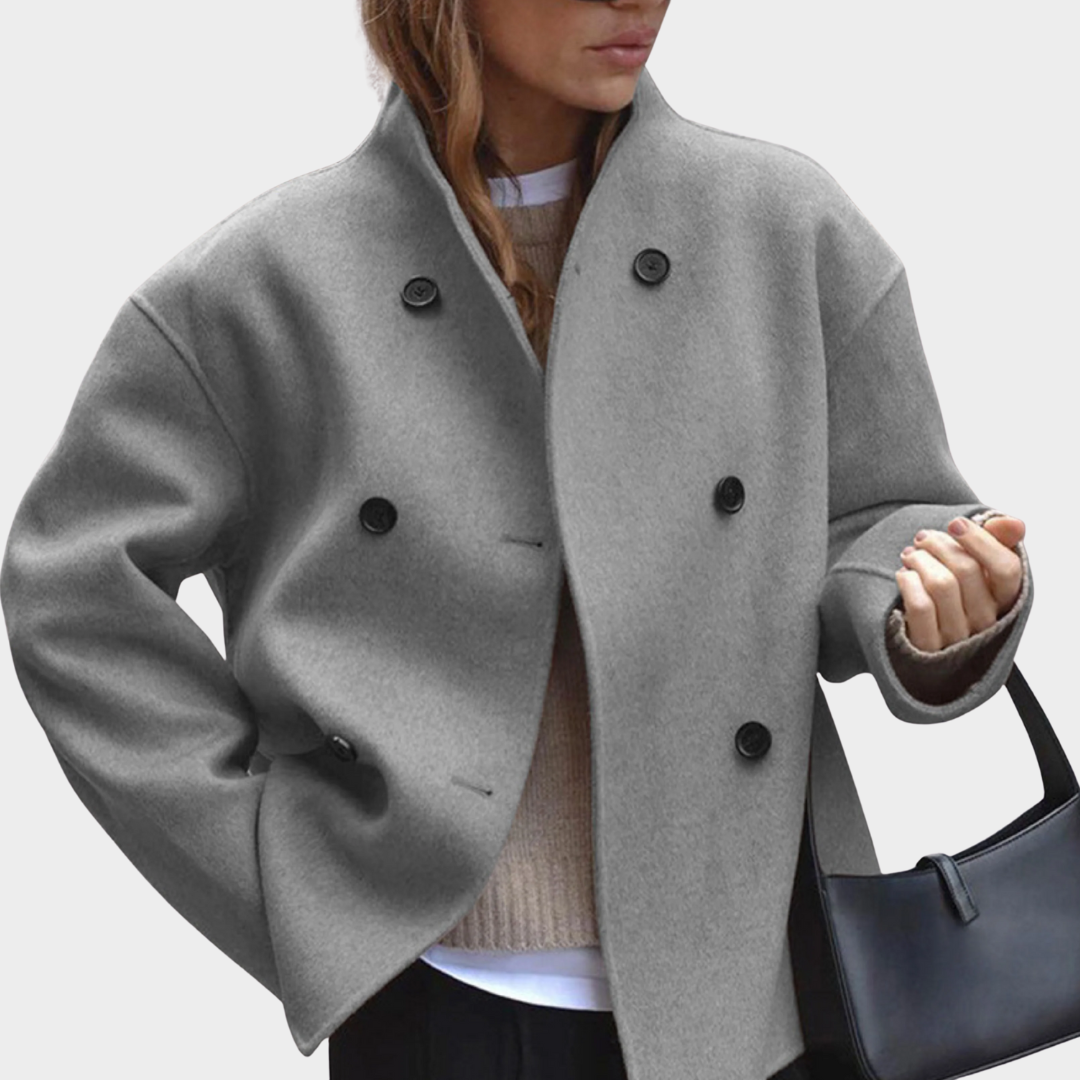 Women Double Breasted Wool Coat – Solid Colour British Style Long Jacket with Elegant Tailored Fit – Casual Versatile Outerwear – Multiple Colours