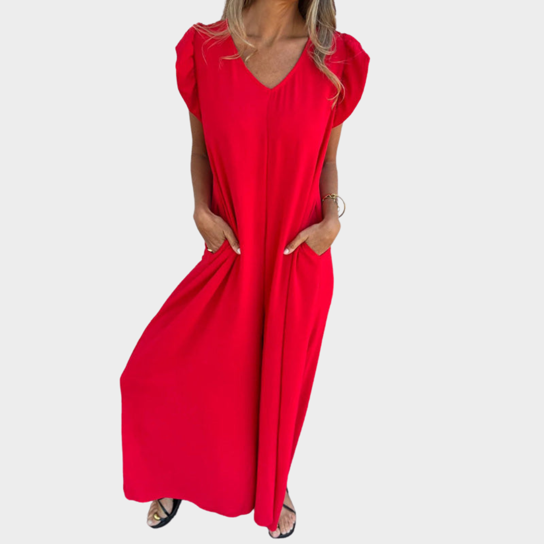 Women's Jumpsuit – V-Neck – Short Sleeve – Ruffle Detail – Leopard Print – Multiple Colours