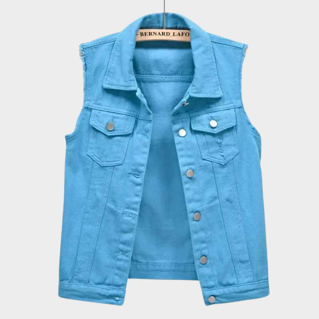 Women's Denim Vest - Sleeveless Jacket - Casual Streetwear - Button-Up Waistcoat - Multiple Colours