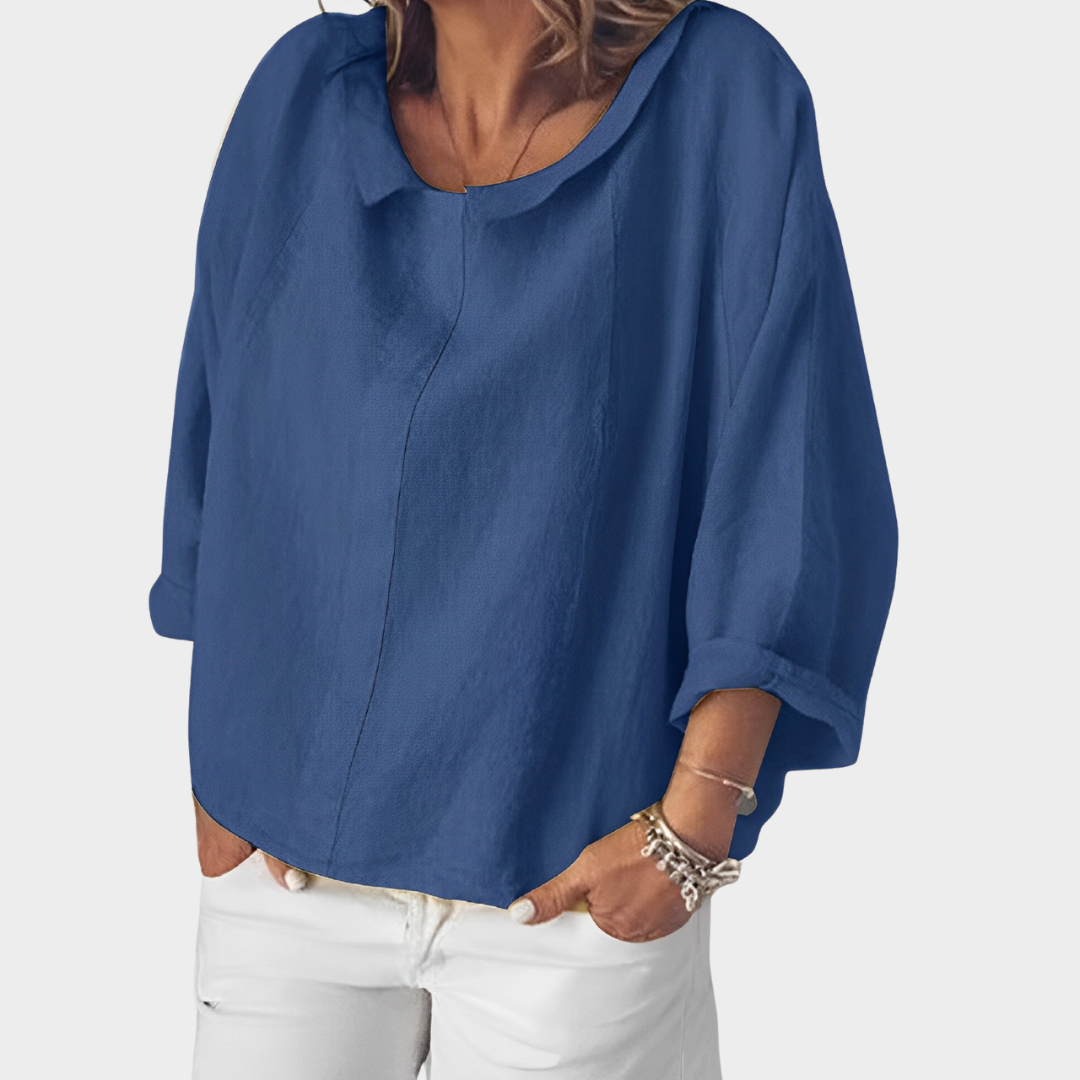 Women's Long Sleeve Cotton Shirt – Turn-Down Collar Casual Loose Fit – Multiple Colours