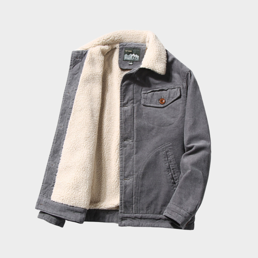 Winter Men's Cargo Corduroy Jacket - Thick Velvet Warm Vintage Solid Colour Coat
