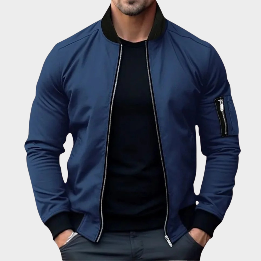 Men’s Stand Collar Bomber Jacket – Solid Colour Zip-Up Windbreaker Coat – Lightweight Streetwear Fit – Multiple Colours