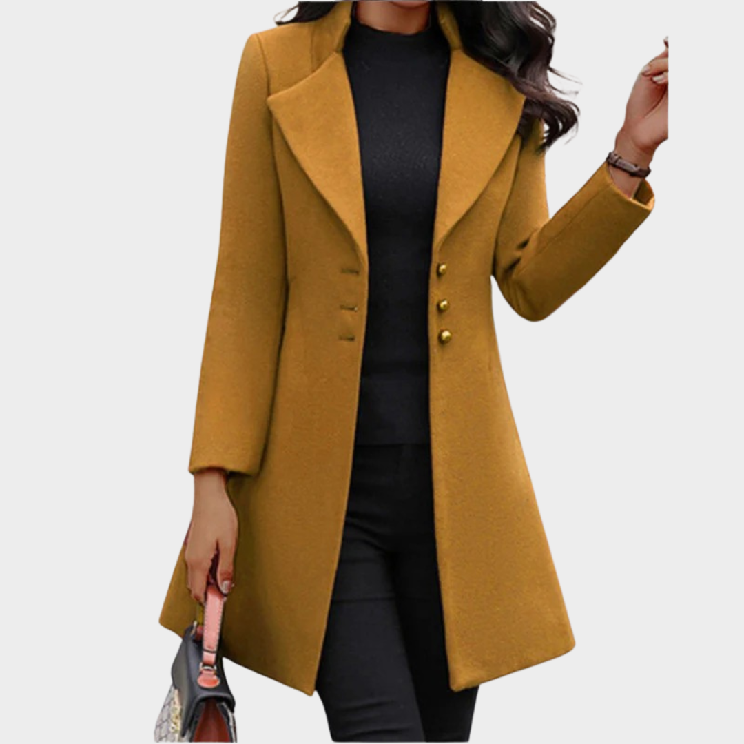 Women’s Slim Fit Wool Coat – Mid-Length Double Breasted Jacket with Notched Lapel – Multiple Colours