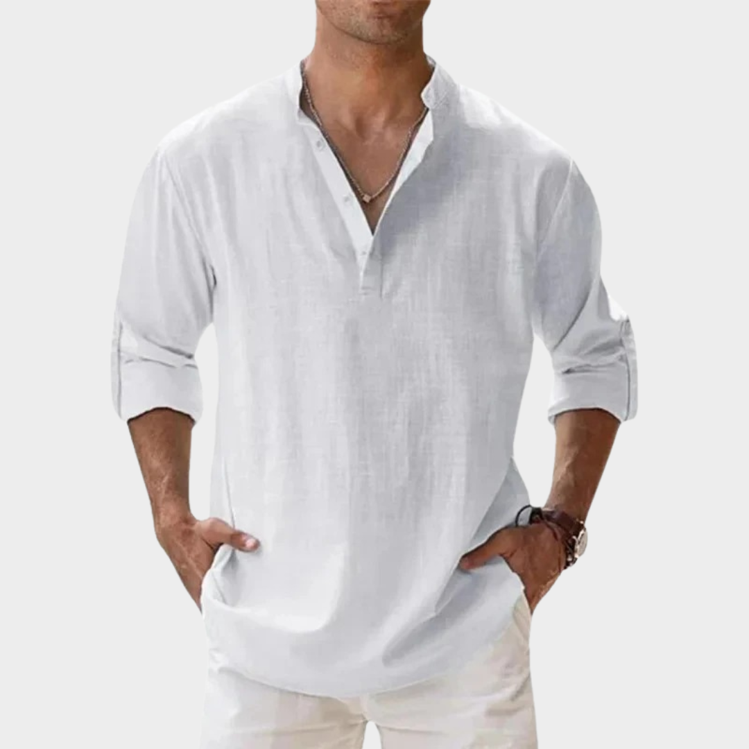 Men’s Relaxed-Fit Long Sleeve Henley Shirt – Lightweight Cotton Linen – Breathable Material – Multiple Colours