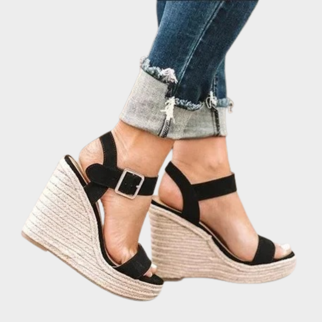 Women Platform Sandals – Slip-On Style Woven Hemp Rope Heel Snake Pattern – Multiple Colours