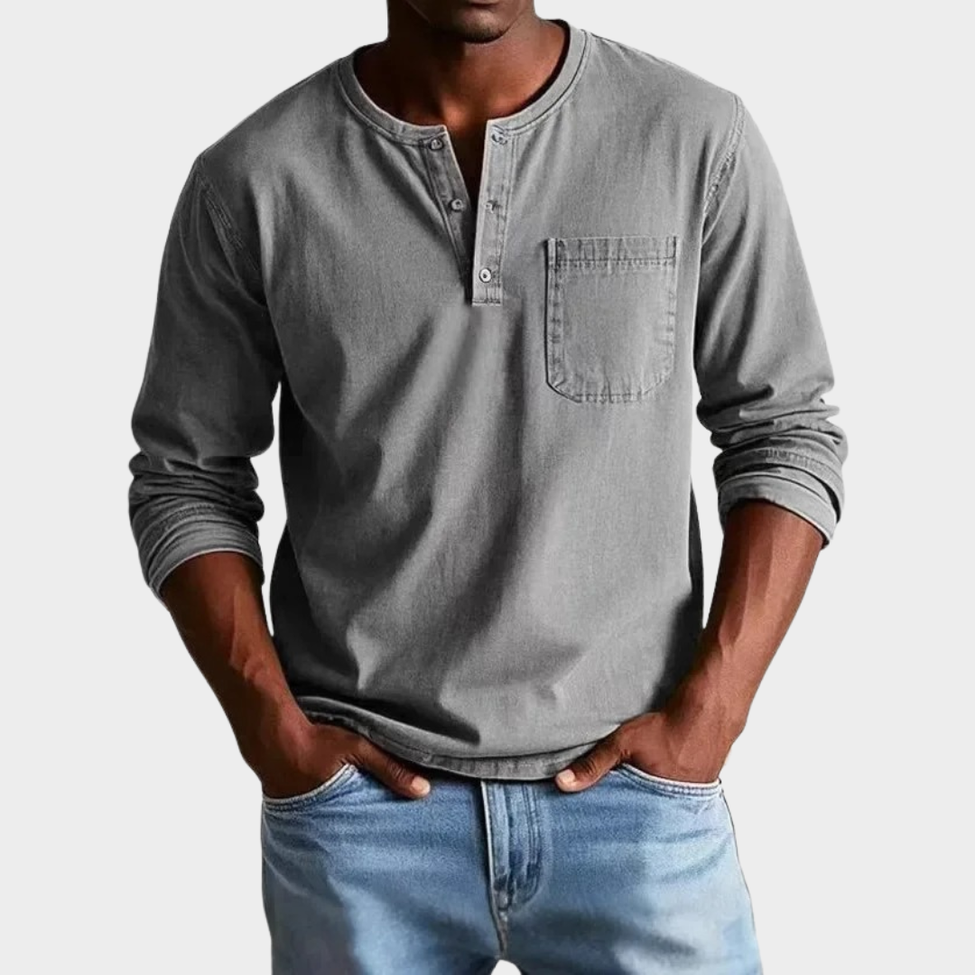 Men’s Slim Fit Long Sleeve T-Shirt – O-Neck Pull-On Style – Breathable Fabric with Pocket Detail – Multiple Colours