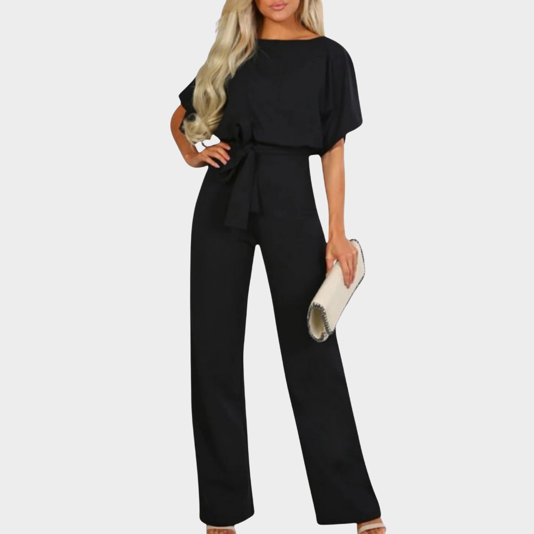 Women Jumpsuit – Elegant Solid Colour Romper – Short Sleeve with Waist Tie – Wide Leg Pants – Comfortable Fit – Multiple Colours