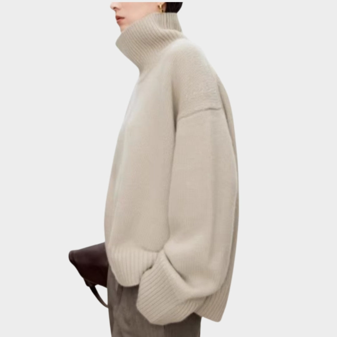 Women’s Thickened Turtleneck Cashmere Sweater – Loose Fit, Knitted Silhouette, Black/Beige/Brown