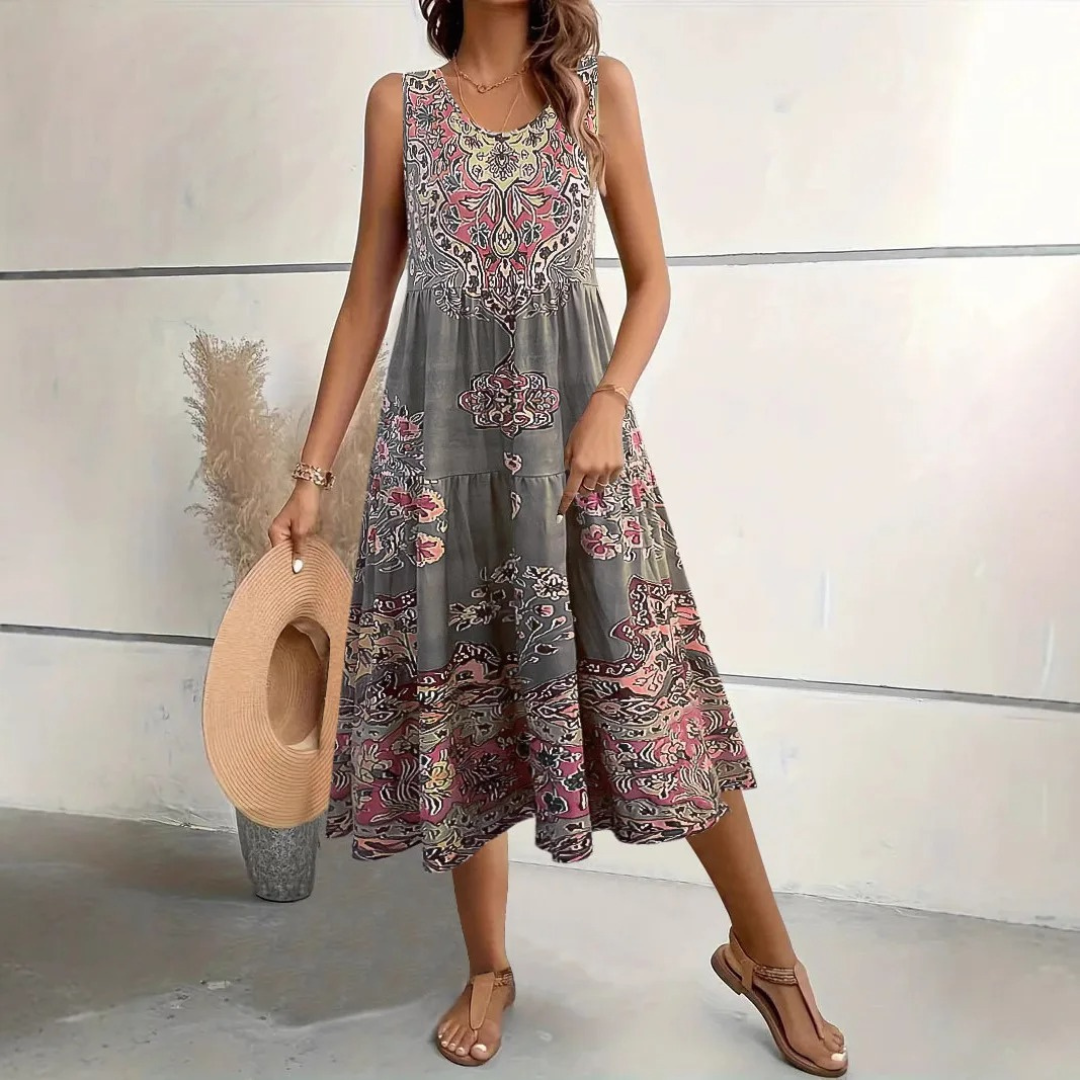 Women Floral Sleeveless Dress – U-Neck – Lightweight Elegant Fit – Multiple Colours