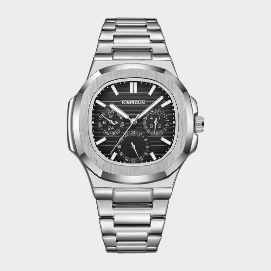 Luxury Men’s Waterproof Stainless Steel Watch – Adjustable Strap, Blue, Black, Silver