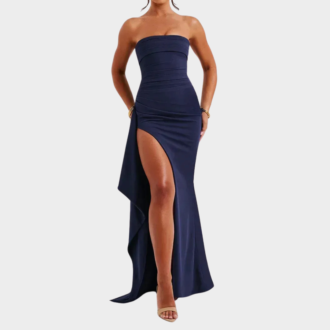 Women’s Strapless Maxi Dress – Off-Shoulder Sleeveless Fit – High Split Hem – Elegant Bodycon Style – Multiple Colours
