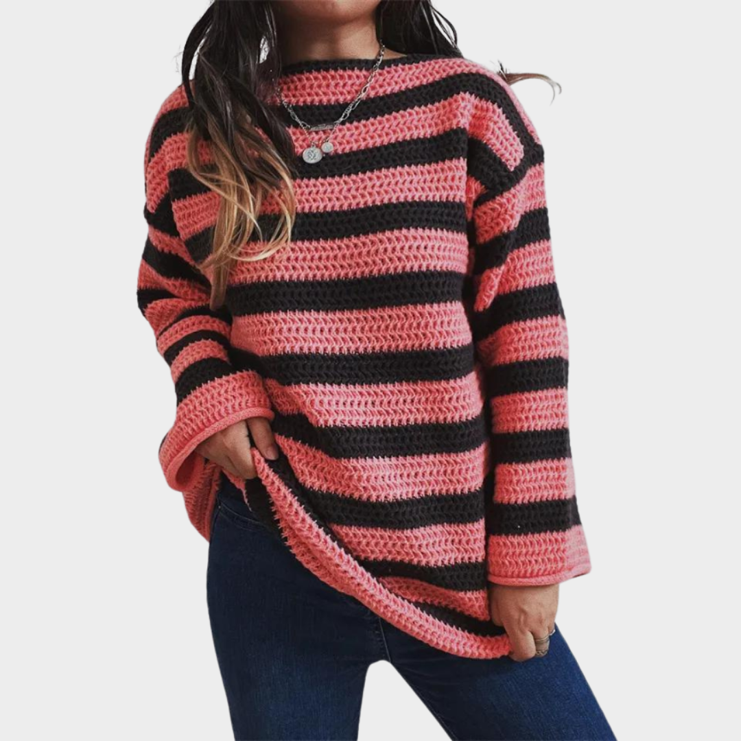 Women's Striped Oversized Sweater – Long Sleeve – O-Neck – Knit Jumper – Multiple Colours