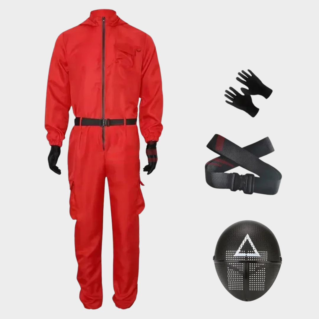 Squid Game Guard Halloween Costume – Unisex Cosplay Jumpsuit with Mask Options for Adults & Teens – Hooded Overall Outfit – Multiple Colours