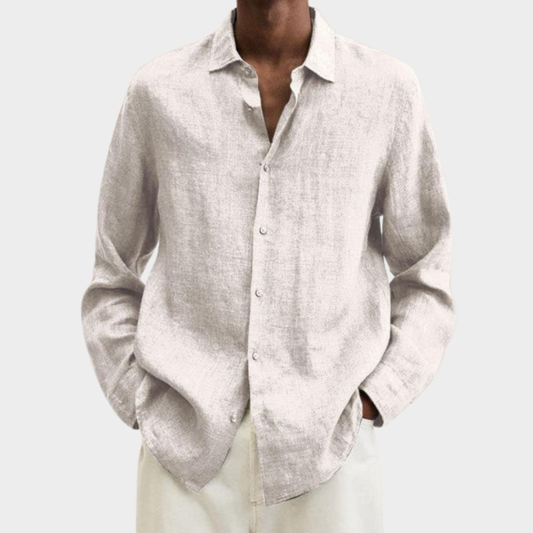 Men’s Cotton Linen Shirt – Long Sleeve – Turn-Down Collar – Button-Up – Multiple Colours