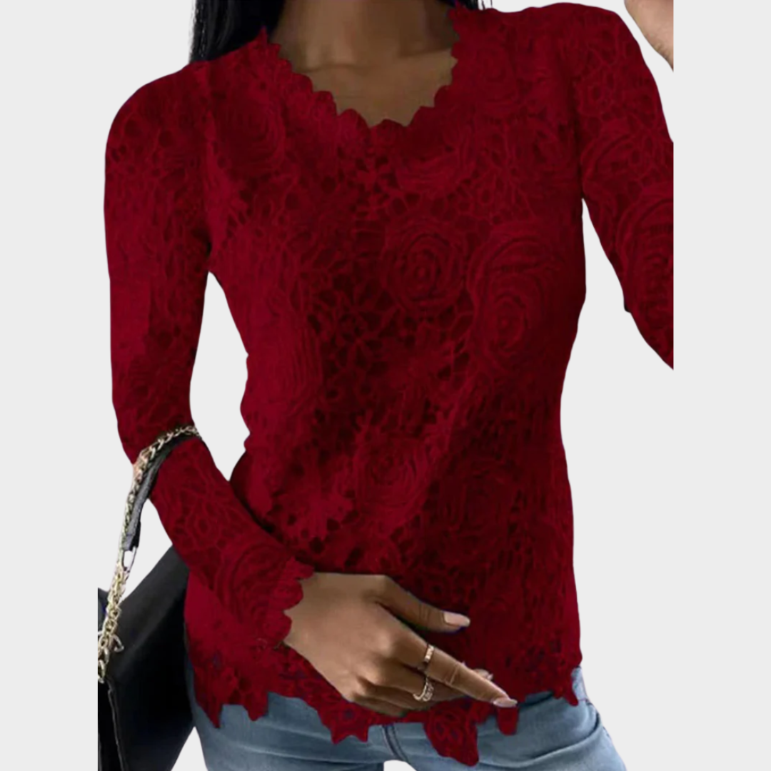 Women's Lace Long Sleeve Top – Round Neck – Fashion Casual – Comfortable Fit – Multiple Colours