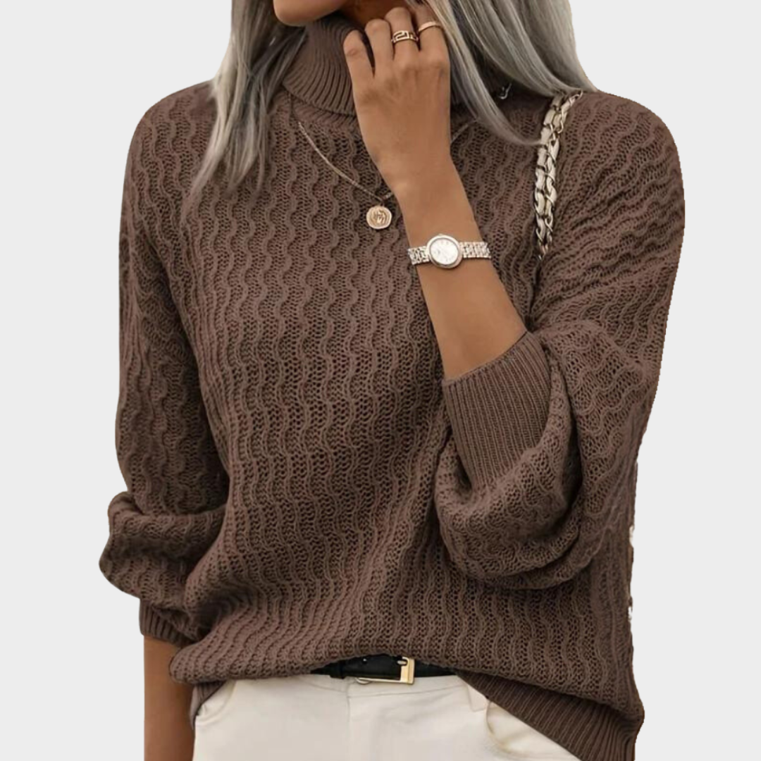 Women's Ribbed Knitted Sweater – Loose Fit – Long Sleeve Off-Shoulder Turtleneck – Casual Pullover – Multiple Colours