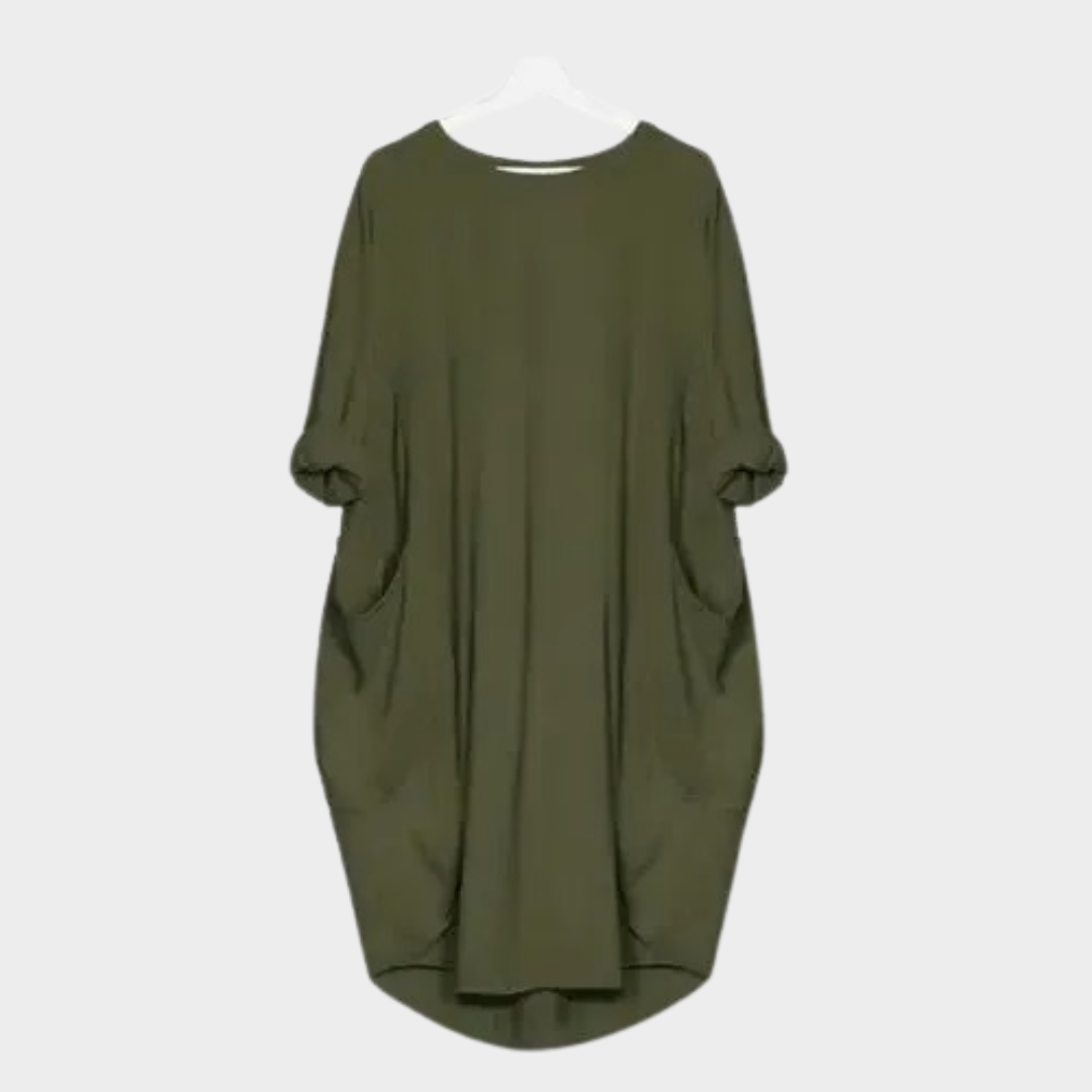 Women’s Loose Fit T-Shirt Dress – O-Neck Mid-Length with Side Pockets – Casual Solid Colour Cotton Blend – Multiple Colours