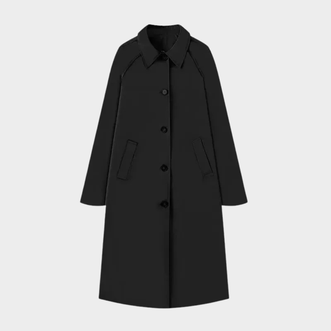 Women Plaid Lapel Windbreaker Coat – Long Single Breasted Solid Outerwear – Elegant Tailored Fit – Multiple Colours