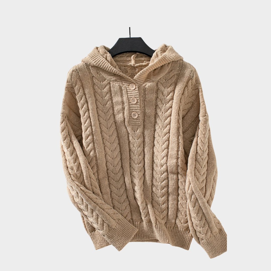 Women’s Hooded Turtleneck Sweater – Thick Cashmere Pullover, Khaki, Pink