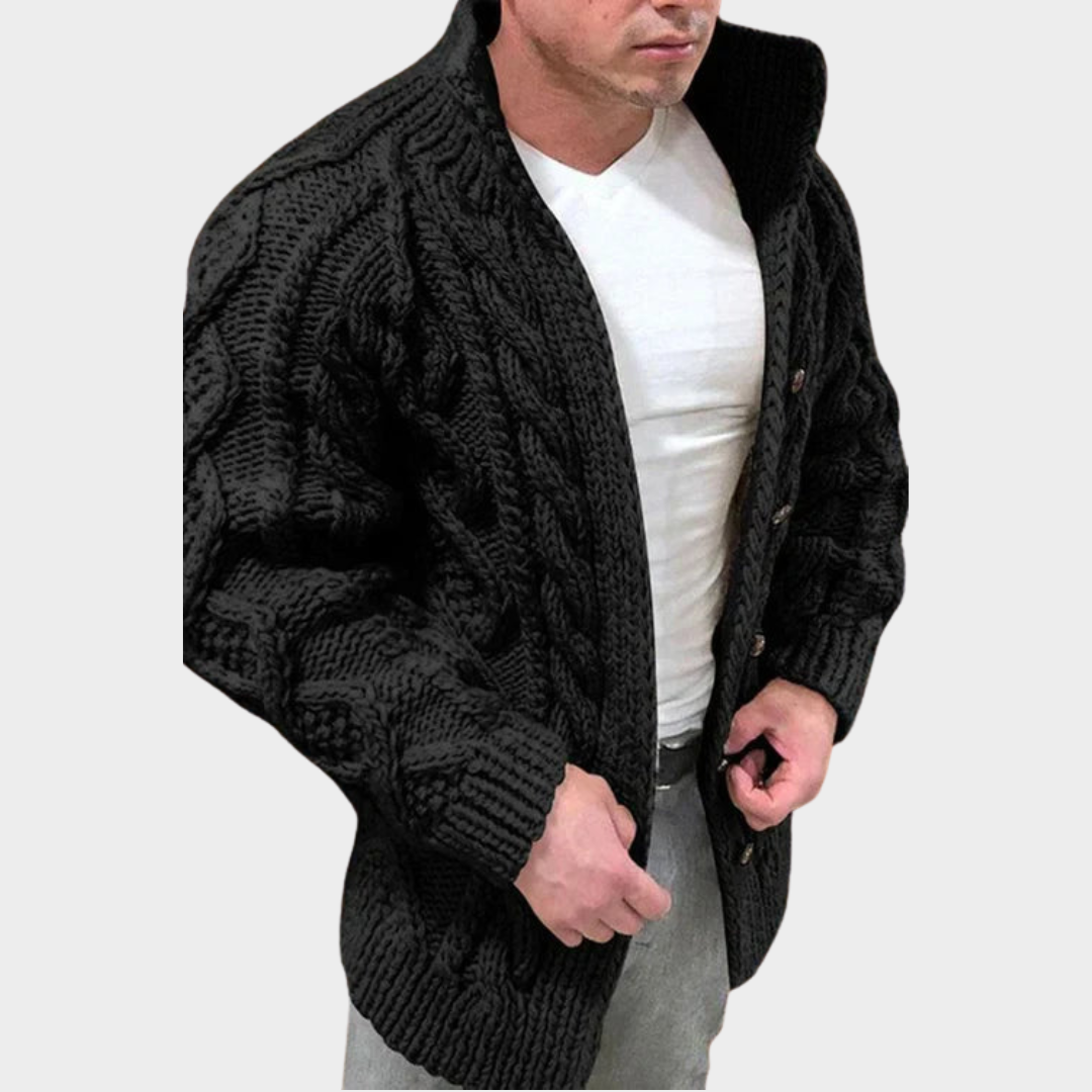 Men's Stand-Up Neck Cardigan – Long Sleeve – Twist Knit – Casual & Stylish – Soft & Warm Sweater – Multiple Colours
