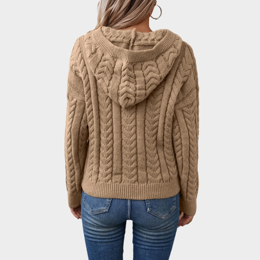 Women’s Hooded Turtleneck Sweater – Thick Cashmere Pullover, Khaki, Pink