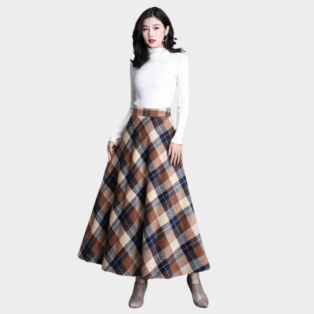 Women’s Plaid Wool Skirt - High Waist, Thick Warm Elegant Winter Skirt, Red, Blue, and More
