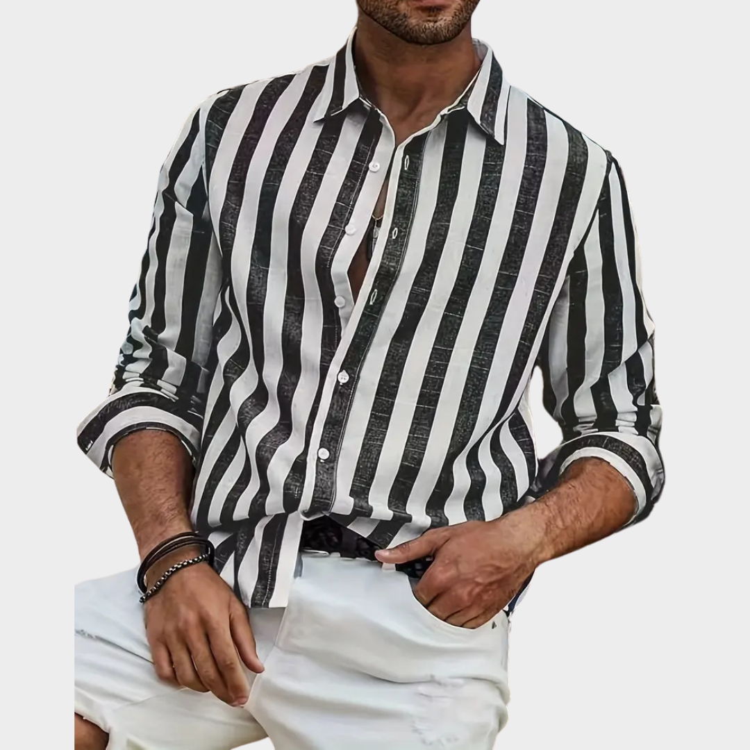Men’s Striped Cotton Linen Shirt – Long Sleeve – Casual Fit – Button-Up – Lightweight Breathable Fabric – Multiple Colours