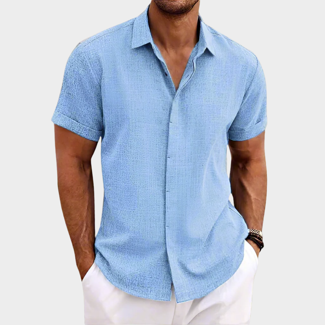Men's Casual Short Sleeve Shirt – Relaxed Fit – Cotton Linen Blend – Beach Style – Multiple Colours