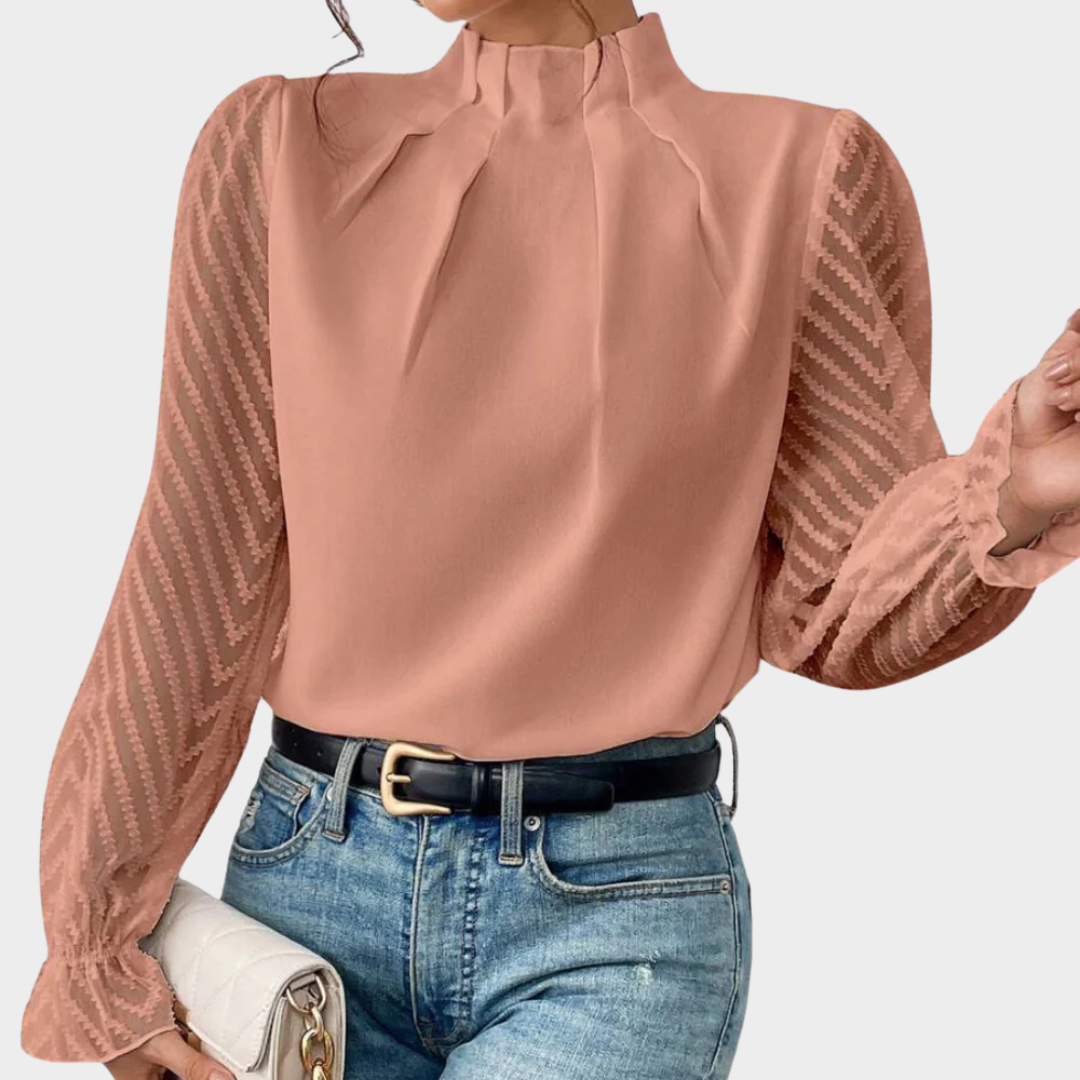 Women's Chiffon Top – Long Sleeve Wave Pattern – Elegant Office Wear – Lightweight Pullover – Multiple Colours