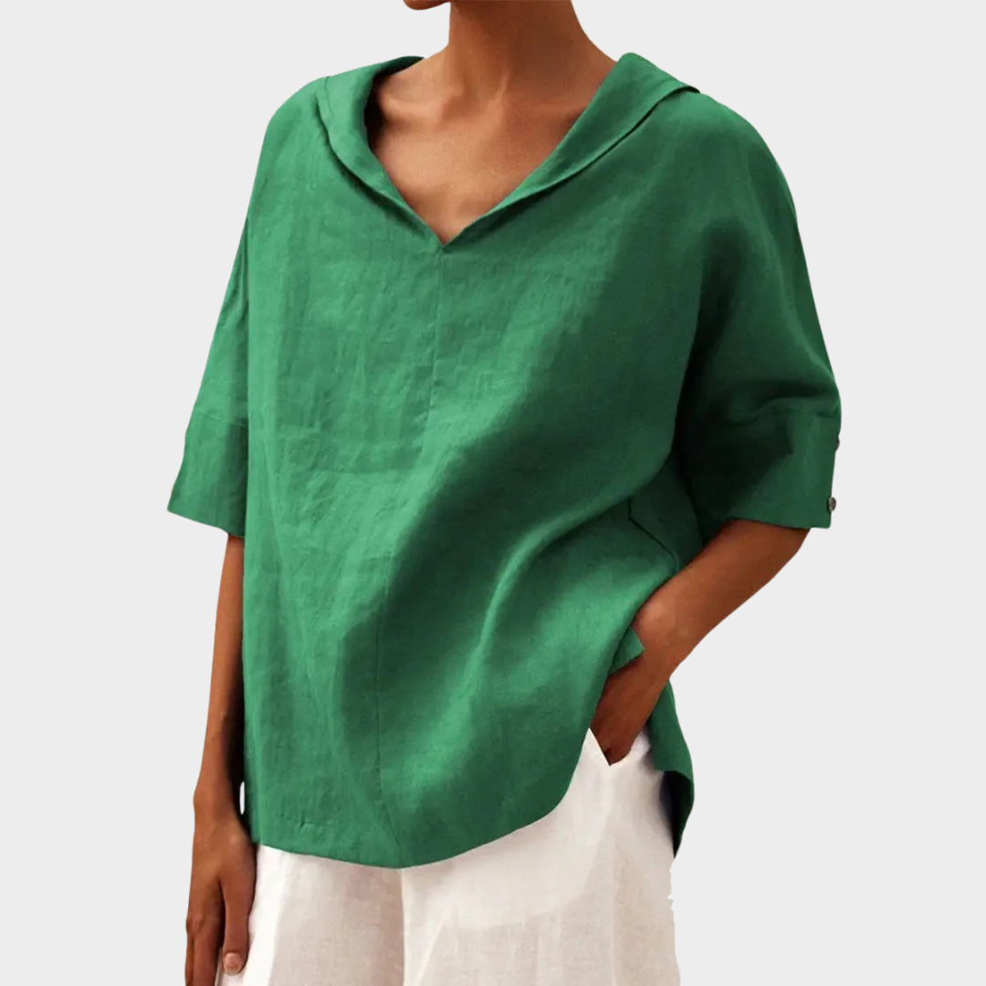 Women’s V-Neck Short Sleeve Shirt – Loose Fit Casual Top – Lightweight Fabric – Multiple Colours