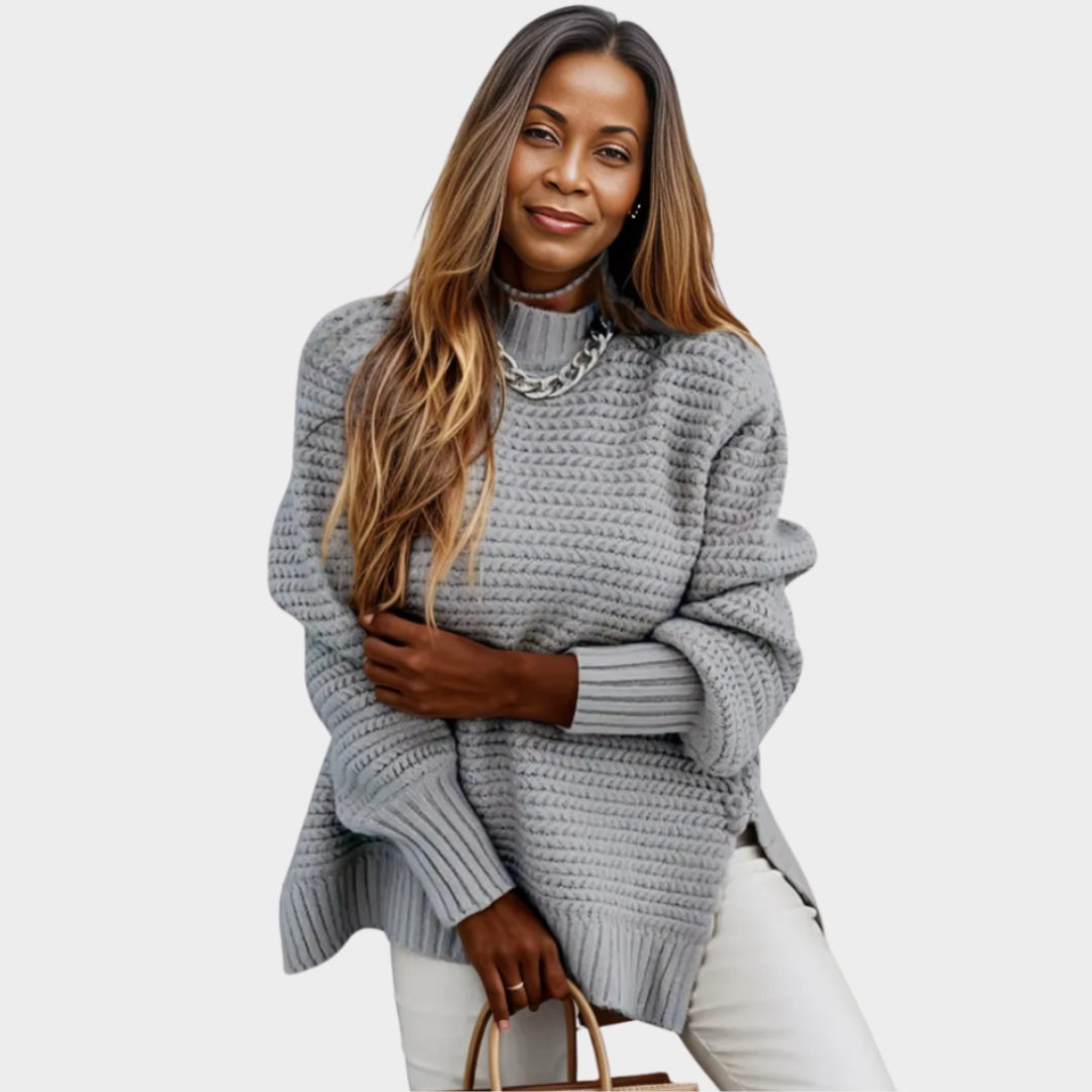 Thick Women’s Knitted Sweater – Half-High Collar, Unique Pattern, Beige, Red, and More