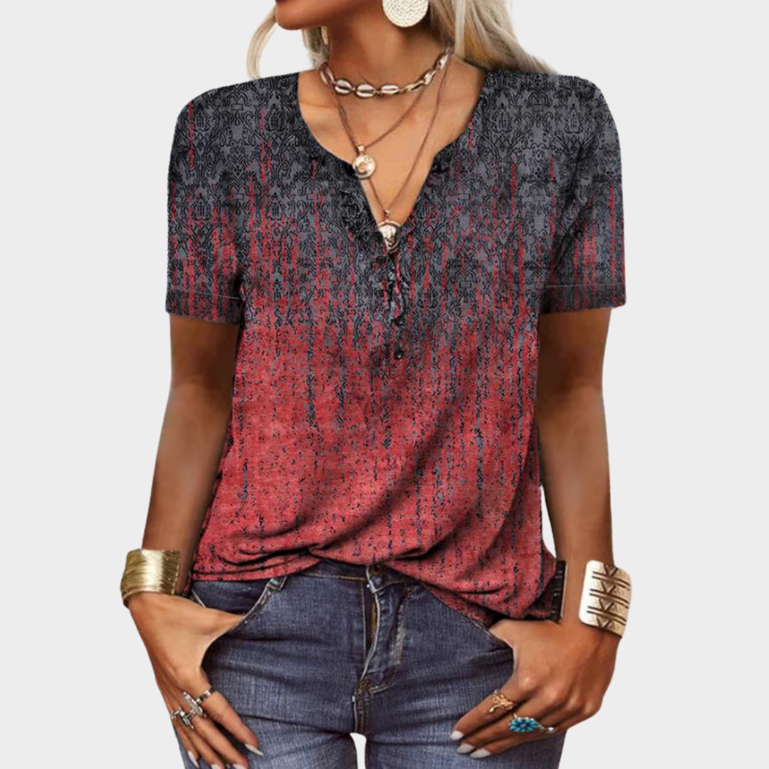 Women's Short Sleeve Blouse – Loose Fit – Ethnic Style – 3D Flower Print – Button-Up – Multiple Colours