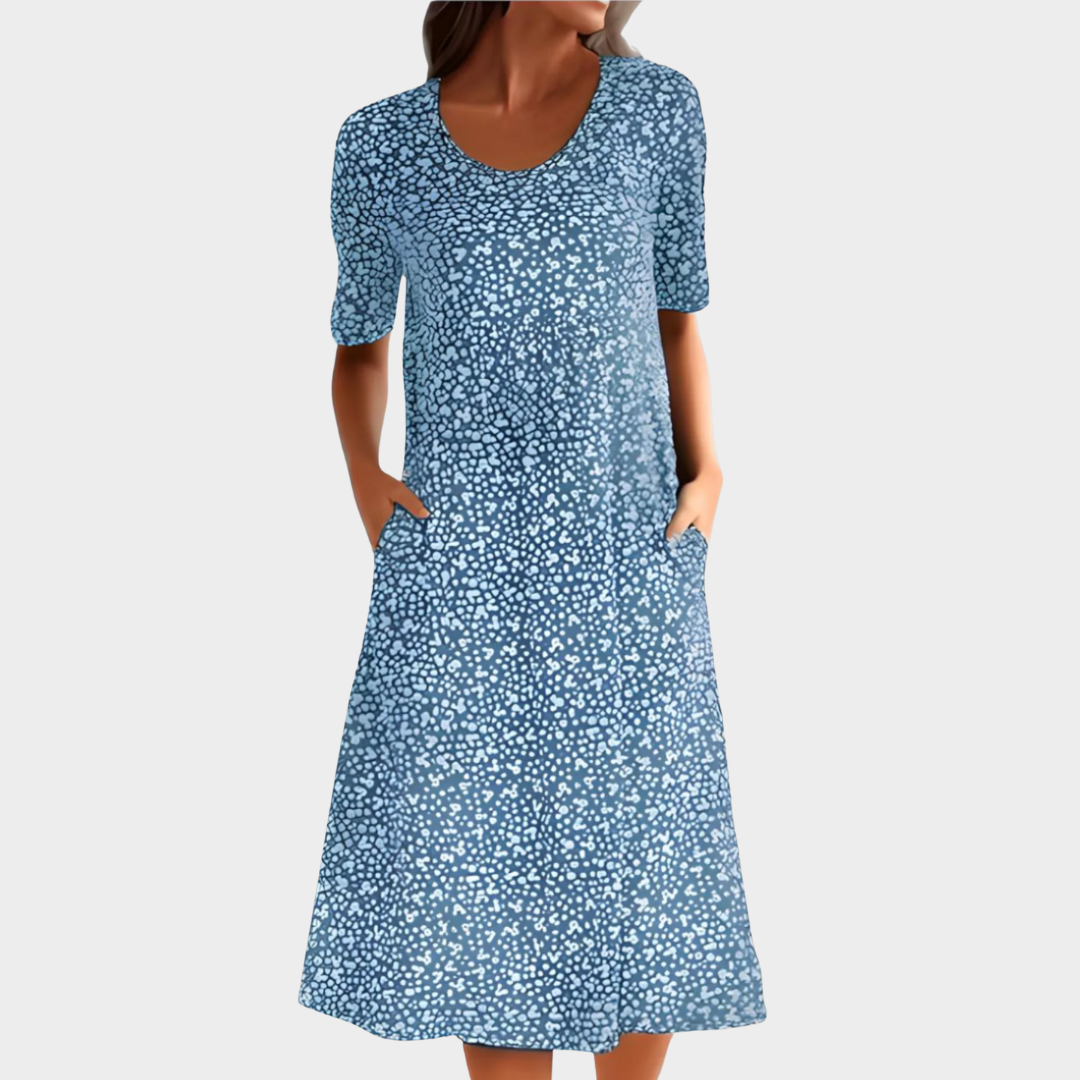 Women’s Loose Fit Midi Dress – Floral Print with Short Sleeves and Casual Boho Style – Lightweight and Breathable – Multiple Colours