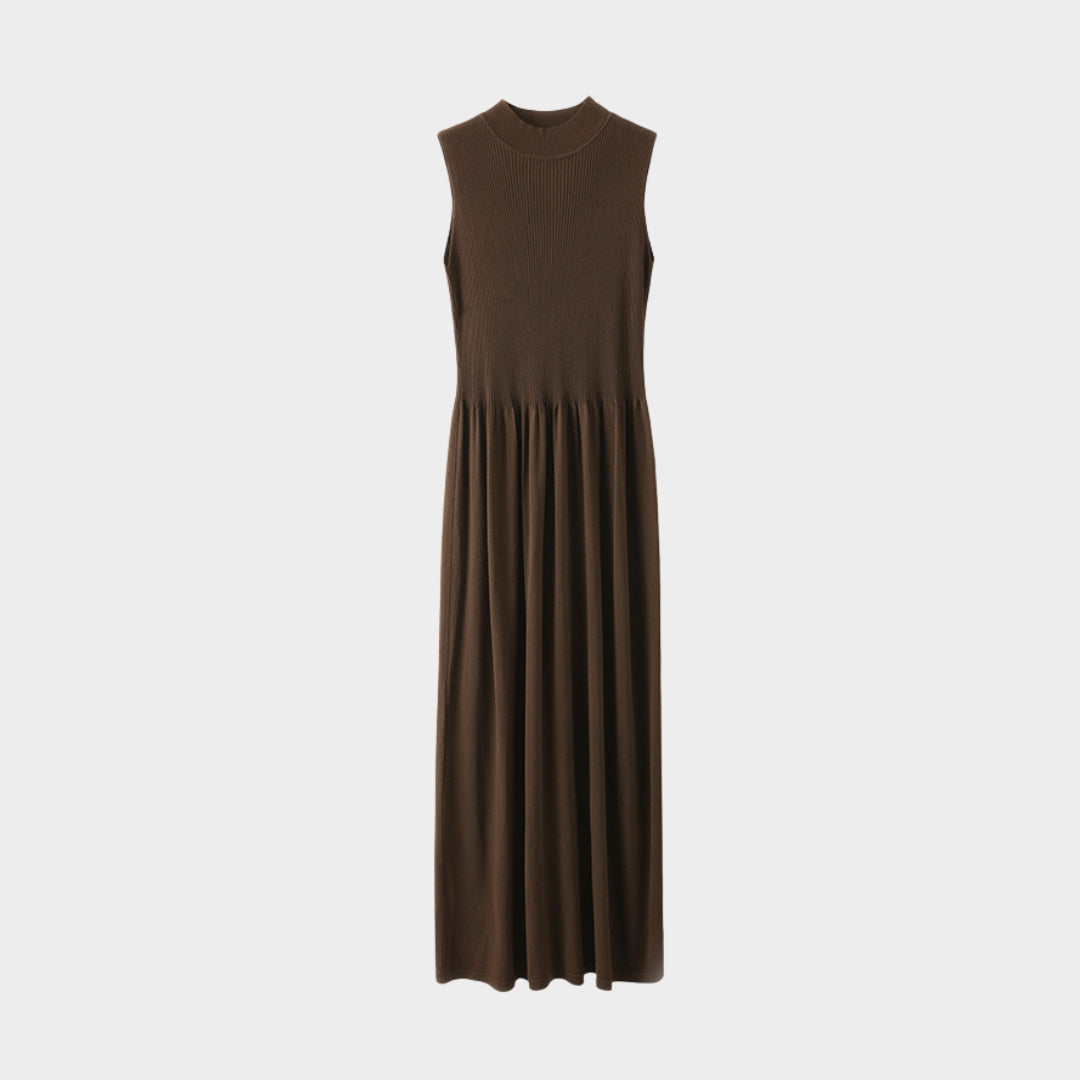 Women's Knitted Maxi Dress - Half Turtleneck - Sleeveless - Slim Fit & Elegant - Multiple Colours