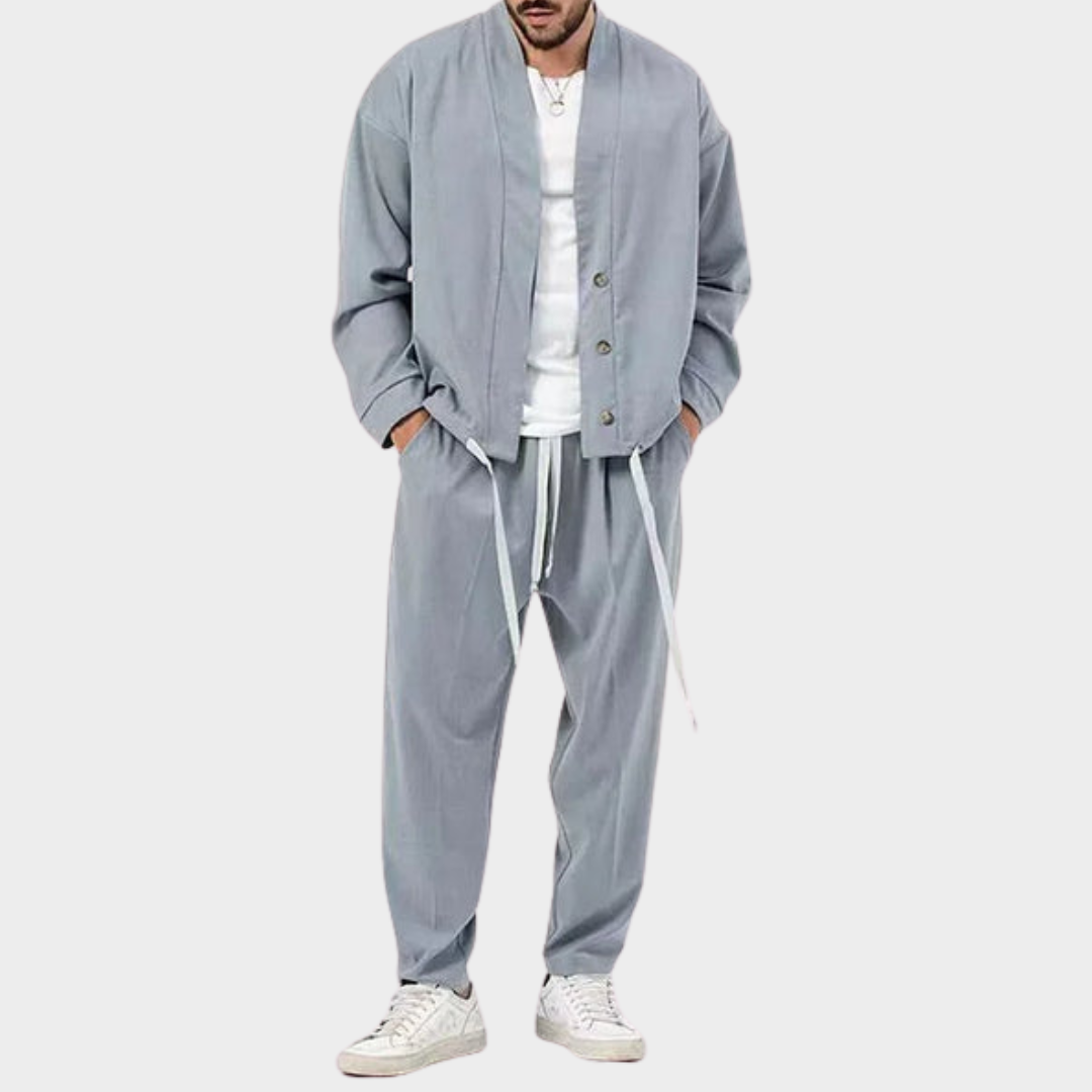 Men’s Casual Suit – Loose Long-Sleeve Shirt & Pants – Vintage Streetwear – Multiple Colours