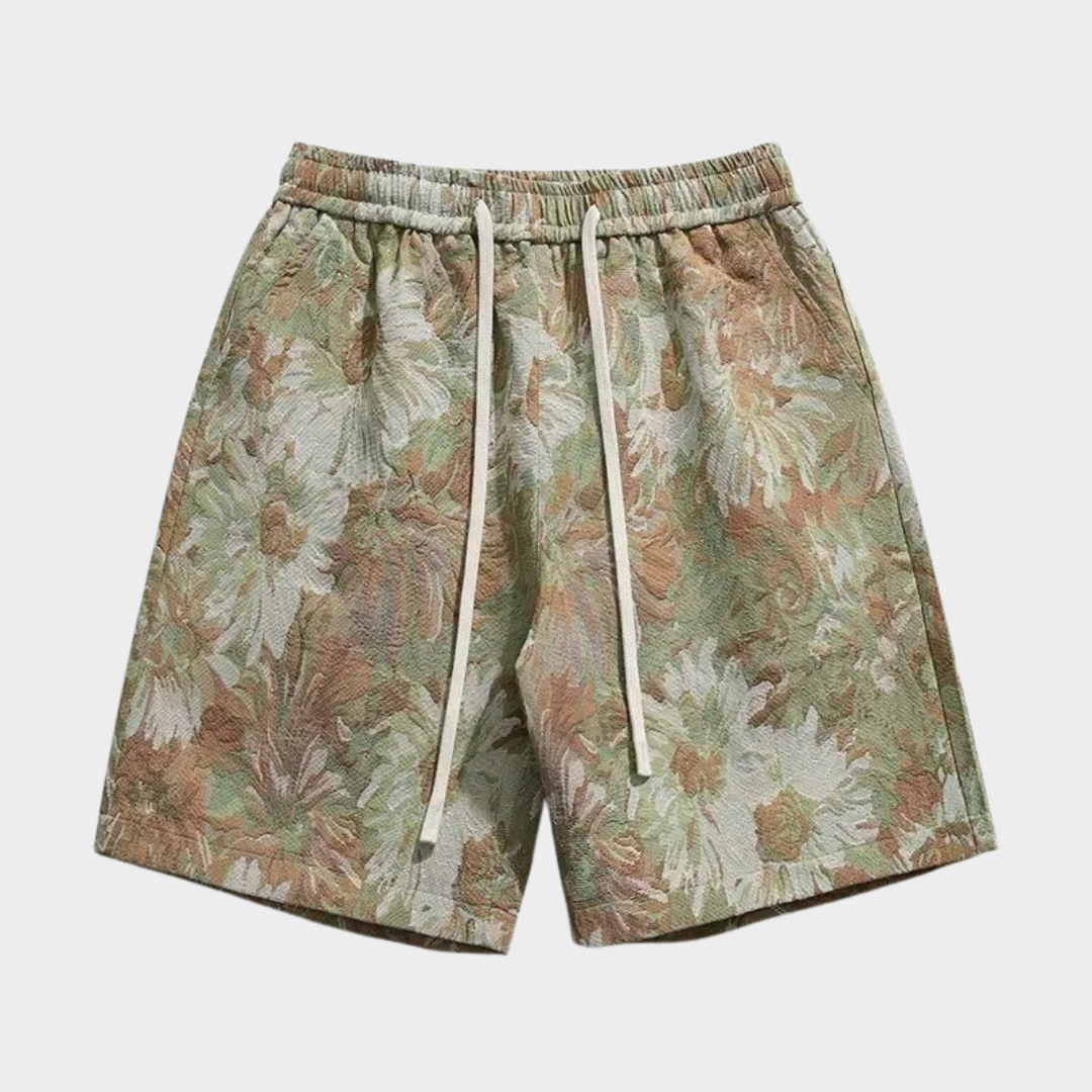 Men’s Retro Jacquard Drawstring Shorts – Casual Loose Fit Beach Pants PU Fabric – Multiple Colours