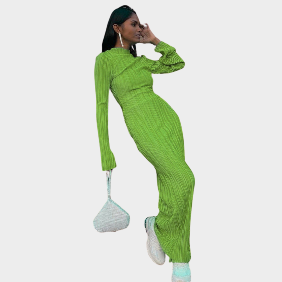 Women's Ribbed Bodycon Maxi Dress – Elegant Long Sleeve – O Neck – Stretch Fit – Multiple Colours