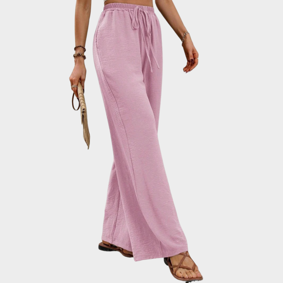 Women Wide Leg Casual Trousers – Floor Length Loose Fit Pants – Comfortable Solid Design – Multiple Colours