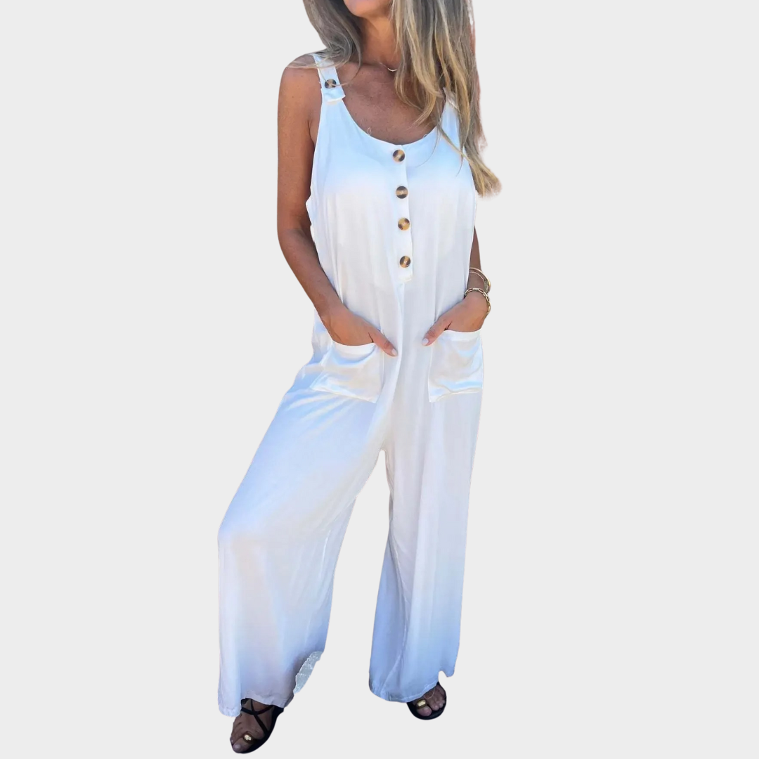 Women Loose Fit Jumpsuit – Sleeveless – Backless – Wide Leg with Pockets – Soft Fabric – Multiple Colours