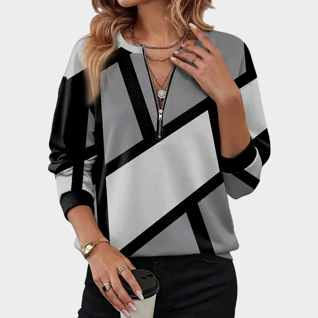 Women’s Colour Block V-Neck Sweatshirt – Loose Fit Long Sleeve Pullover – Crew Neck Hoodie Style – Soft Cotton-Polyester Fabric – Multiple Colours