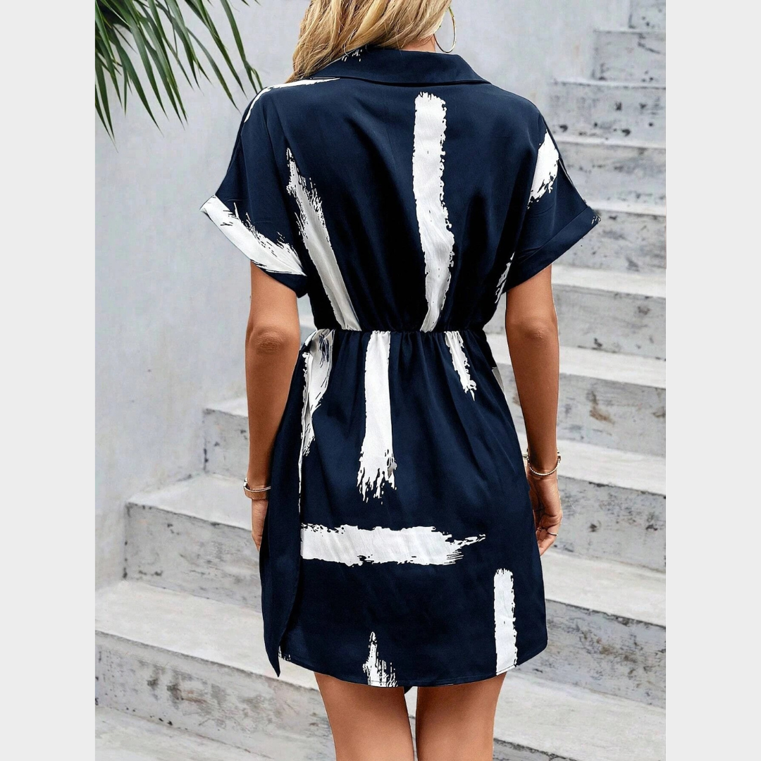 Women Short Sleeve V-Neck Dress – Casual Fit – Printed Tie Waist – Lightweight Fabric – Multiple Colours